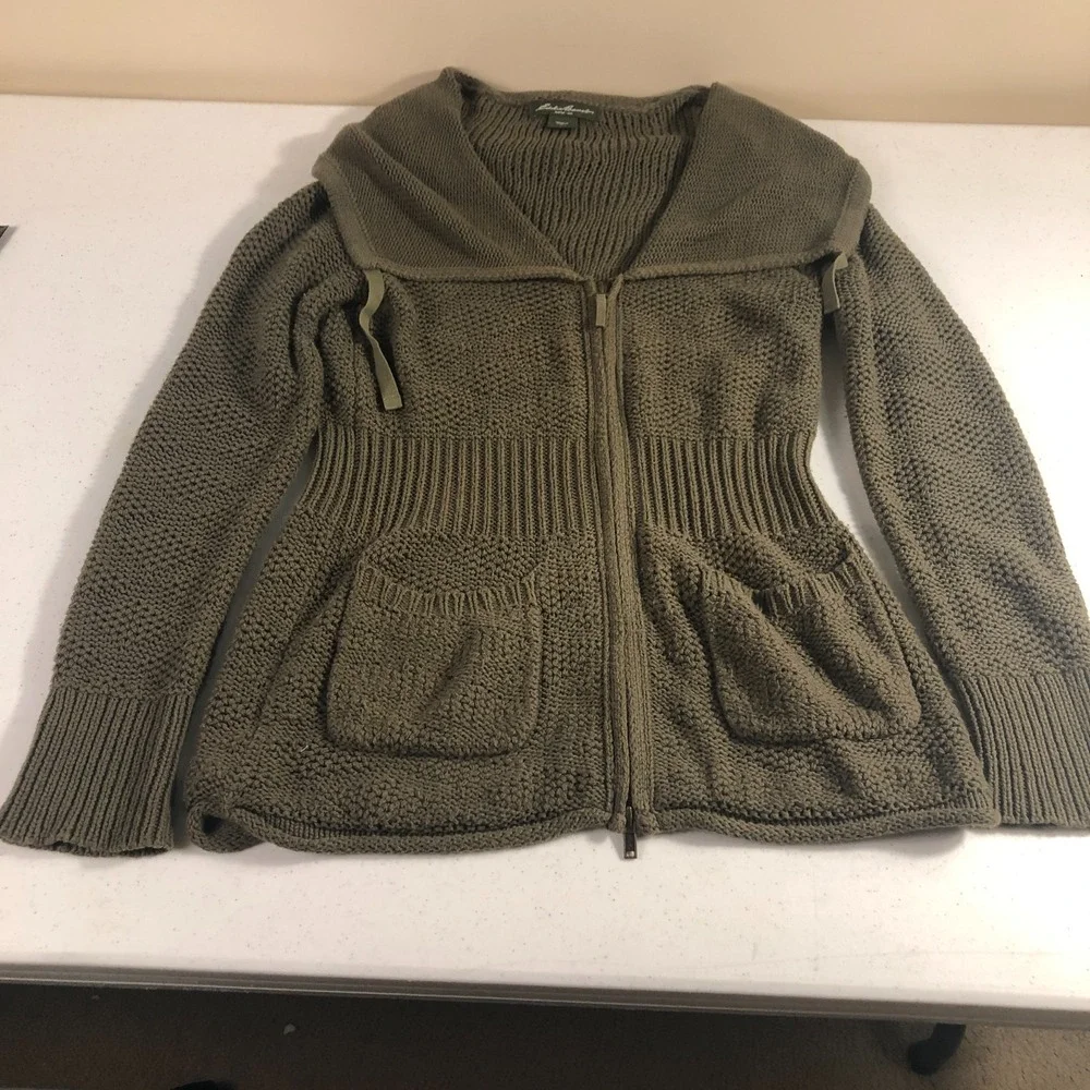 Eddie Bauer Womens Crochet Cardigan Green Lagenlook Cottagecore Cabincore Cozy - Picture 3 of 8